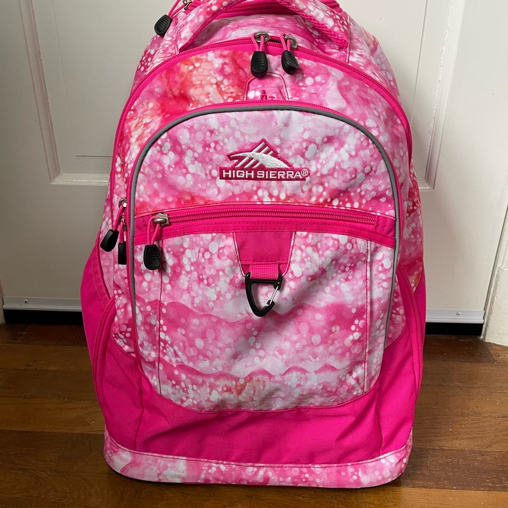High Sierra Pink Wheeled Rolling Backpack Suitcase